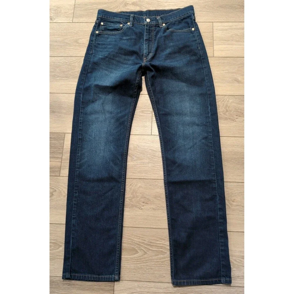LEVI'S 505 DENIM STRAIGHT STRETCH BLUE JEANS in MENS SIZE 36 X 34 DARK WASH EUC